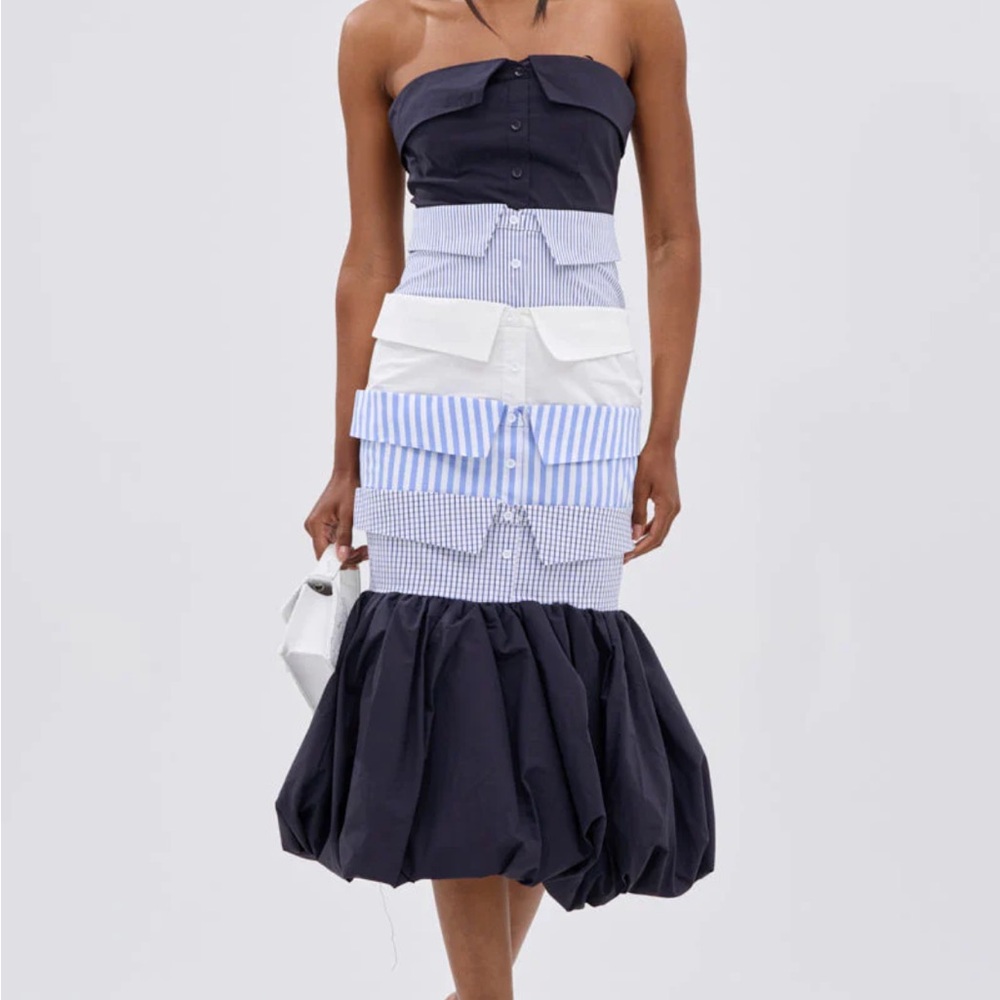 LOST IN THE CITY LAYERED POPLIN MIDI DRESS - S - Picture 2 of 6